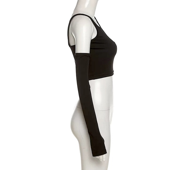 Asymmetrical Gathered Leather Crop Top - Black main image 0
